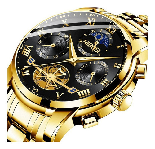 Relojes Nibosi Skeleton Chronograph Quartz Hombre Color Del Fondo Oro/negro