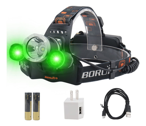 Linterna Frontal Boruit Rj-3000 Led 5000 Lúmenes Verde