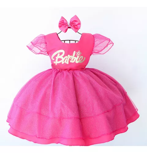 Vestido + Laço Barbie Girl Luxo fantasia infantil menina roupa festa  aniversário