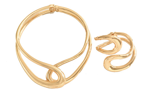 Collar Y Pulsera De Metal Con Doble CĂrculo