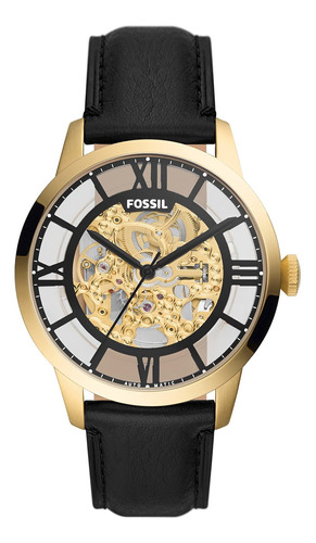 Reloj Hombre Fossil Me3210 Cuarzo 44mm Pulso Negro En Cuero