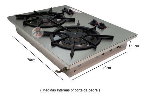 Imagem 2 de 9 de Fogão 2 Bocas Duplas Cooktop Inox Embutir 30x30 Industrial