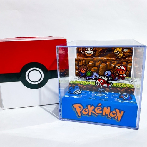 Diorama Pokémon Batalha Pokémon Red E Blue 9x9cm