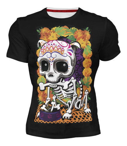 Playera Sublimada Perro Calavera Dia De Los Muertos