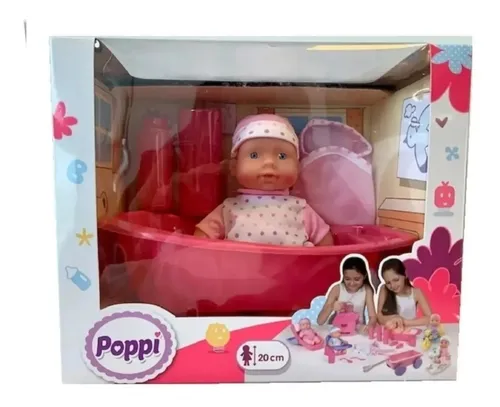 Juguete Muñeca Bebe Bebote Con Cunita Poppi