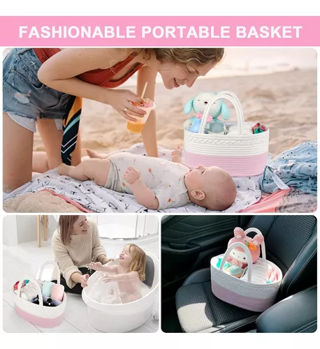  ABenkle Organizador de pañales para bebé, contenedor de  almacenamiento de guardería y organizador de coche para pañales y toallitas  para bebés, cesta de pañales de cuerda de algodón, cesta de pañales 