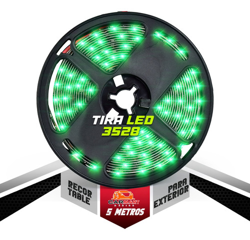 1 Rollo 5m Tira Led 3528 Recortable Exterior Fondo Negro