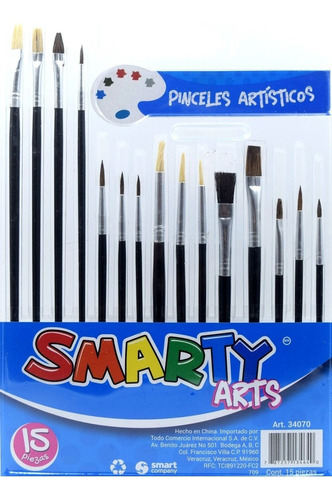 Juego De Pinceles Artisticos De Plastico Escolar 15 Piezas