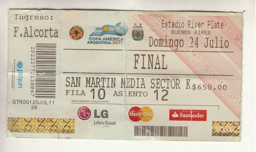 Ephemera Futbol Final De Copa America 2011 Uruguay Campeon 