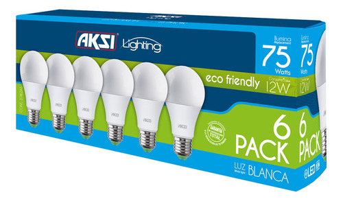 Pack De 6 Focos Led A19 Línea Eco Aksi De 12w