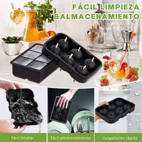 2pcs Molde Cubitos De Silicona De Hielo Negro,circulo Y Cubo