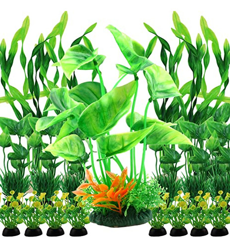 Plantas Acuario Plásticas, 20pcs Verdes, Decoración Tanque