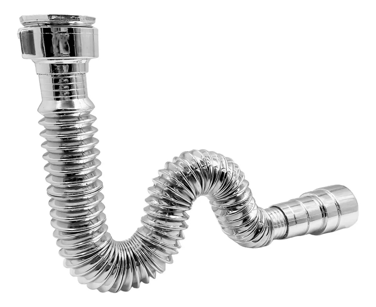 Sifão Sanfonado Cromado Extensível 72cm P/ Pia Cuba Tanque Cinza