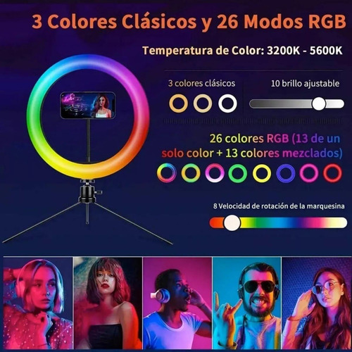 Aro De Luz Led Rgb 10 Con Trípode Abatible De 2m Y Soporte