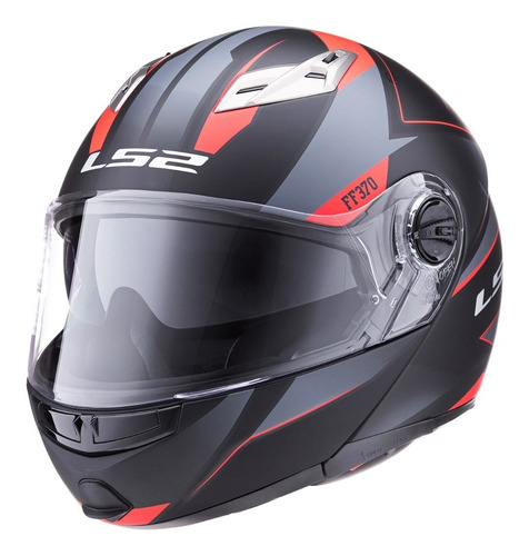 Imagen 3 de 6 de Casco Moto Rebatible Ls2 370 Easy Stripe Negro Rojo Cuotas