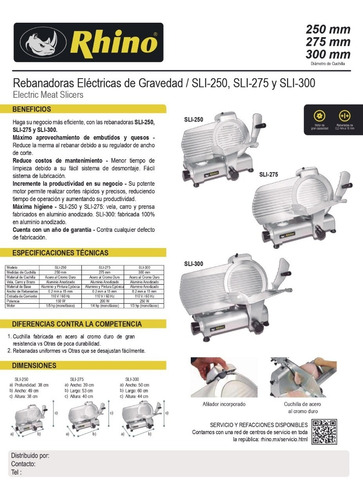 Imagen 4 de 4 de Rebanadora Jamon Marca Rhino Cuchilla De 250mm Rbanda