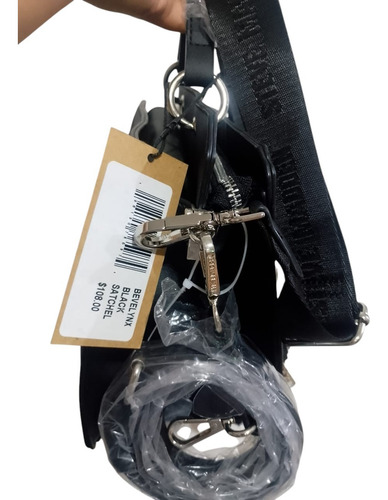 Steve Madden Bevelynx Black Satchel Crossbody Original Negro Con Brillos Níquel Negro