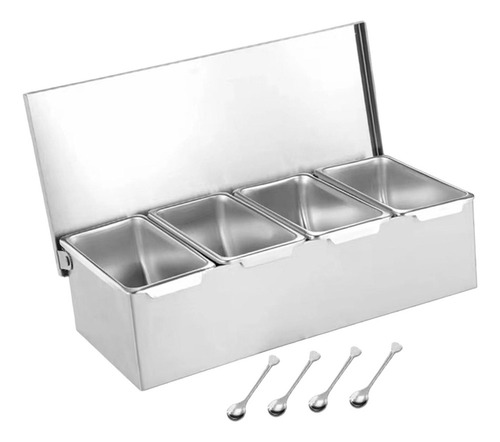 Caja De Condimentos De Acero Inoxidable, Caja De 4 Rejillas