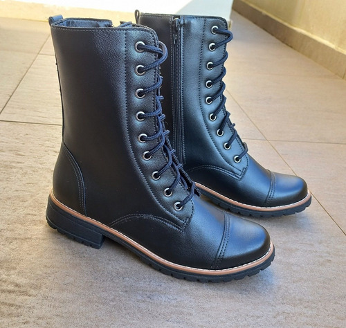 Imagem 6 de 6 de Botinha Coturno Feminino Bota Preta Cano Médio Salto Baixo