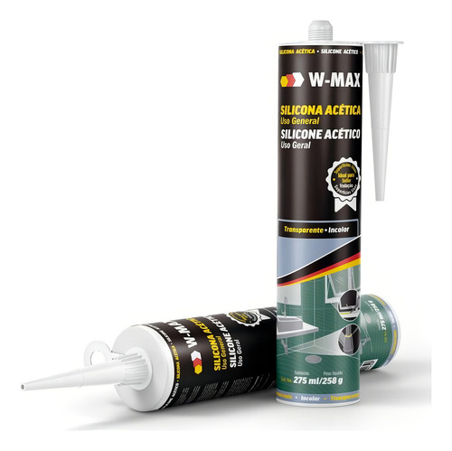 Kit 2 de silicona acética incolora de uso general, 275 ml, Wmax Smooth