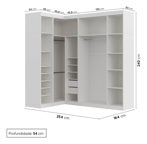 Guarda Roupa Modulado De Canto Com Espelho 6 Portas 3 Peças
