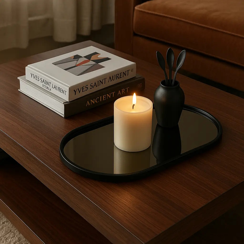 Bandeja Decorativa Espelhada Oval Orgânica Lavabo Penteadeir Cor Preto