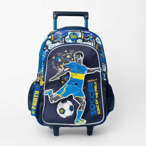 Mochila Carrito Futbol Dinamic 18'' Azul Con Luz Led- Footy