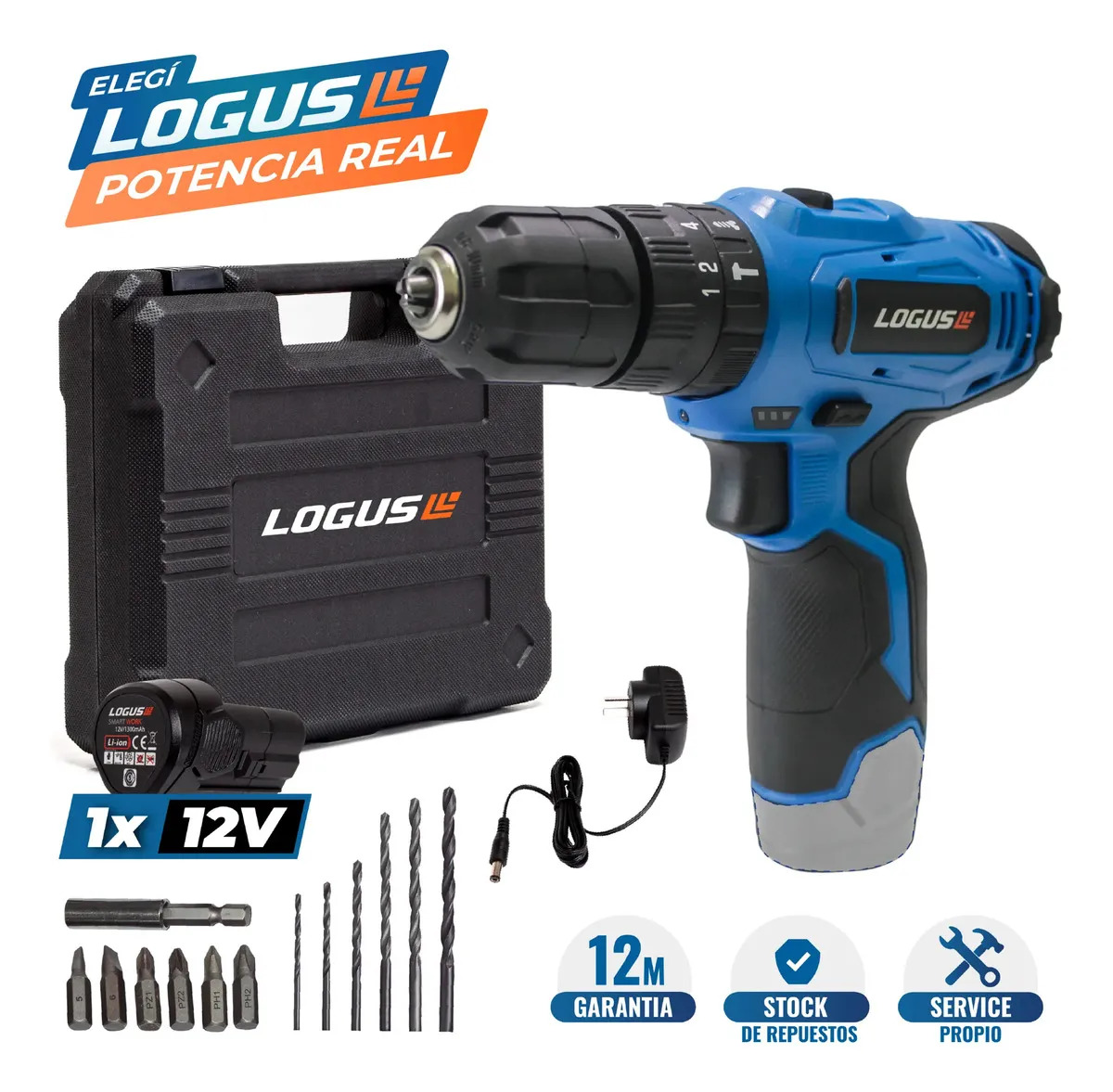 Taladro Atornillador Percutor 12V Logus Inalámbrico Con Maletín