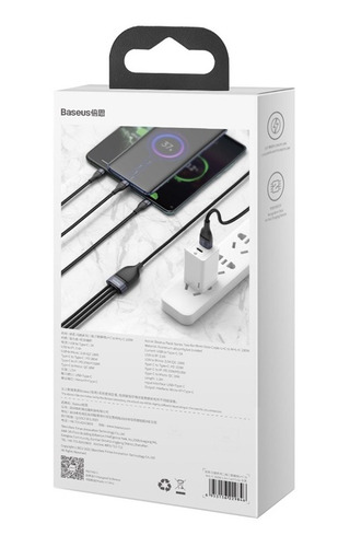 Cable Baseus 3 En 1 Usb C / Lightning / Micro Usb 5a Pd 100w
