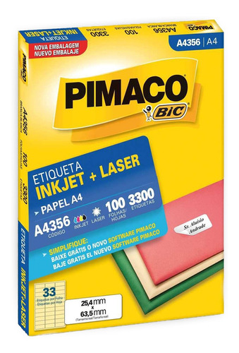 Etiqueta A4356 25,4x63,5mm Ink-jet/laser Pimaco 100 Folhas