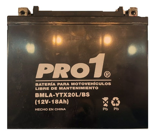 Bateria Moto Pro1 Ytx20l-bs Gel Libre Mantenimiento 12v 18ah