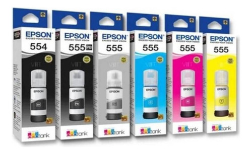 Pack 6 Tintas Epson Original T554 - T555 L8180 - L8160