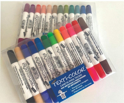 Imagem 3 de 6 de Kit Magic Color C 24 Caneta Tecido Texti Ponta Dupla