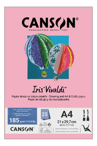 Papel Canson A4 Iris Vivaldi 185g 25fls Rosa Claro