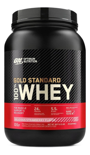 Imagen 1 de 2 de Suplemento en polvo Optimum Nutrition Gold Standard 100% Whey proteína sabor delicious strawberry en pote de 907g