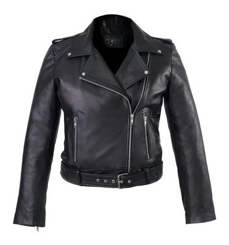 Campera Rockera De Cuero Autentico Mujer