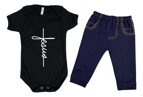 Body + Calça Jeans De Bebê 100% Algodão - Jesus