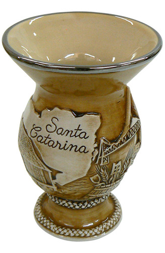 Cuia 300ml Cerâmica Alto Relevo Santa Catarina Mondoceram