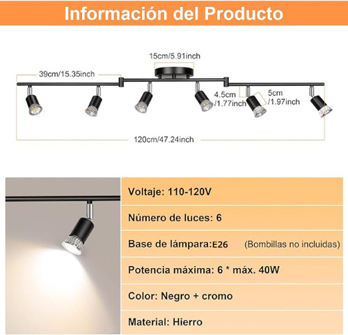 Iluminación De Riel Led De 6 Luces Mexgogo,nergo