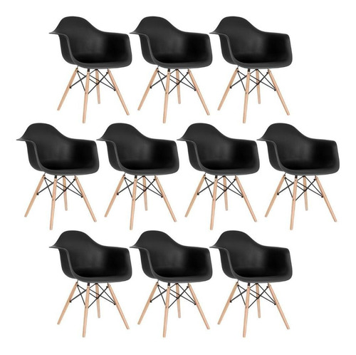 Kit - 10 X Cadeiras Charles Eames Eiffel Daw Com Braços Estrutura da cadeira Preto