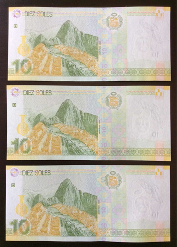 Imagen 2 de 2 de Set 3 Billetes 10 Soles 2016, Numeración Consecutiva Escasos