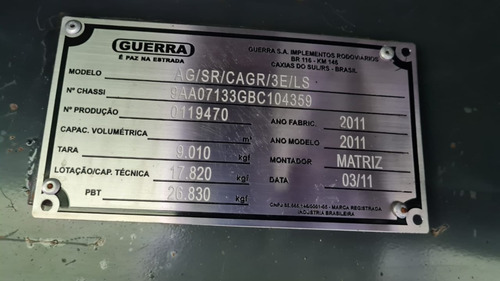 Carreta Ls Guerra 12,40 Ano 2011 Tampas 1,80