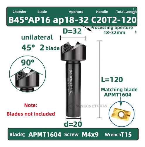 Cuchilla De Biselado Cnc B45 Ap16 Ap18-32 B45 Desechada 30