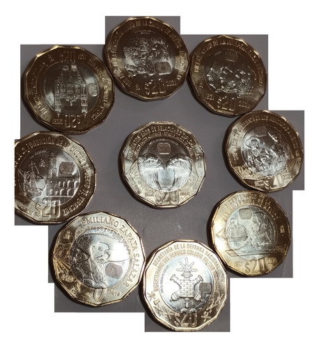 Monedas Dodecagonales 9 De 20 Pesos Y Billete De 50