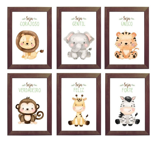 Kit Com 6 Quadros Decorativos Animais Safari Baby