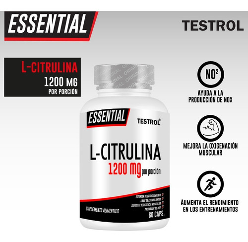 L-citrulina 1200 Mg | Testrol Essential | 60 Capsulas Sabor Sin sabor