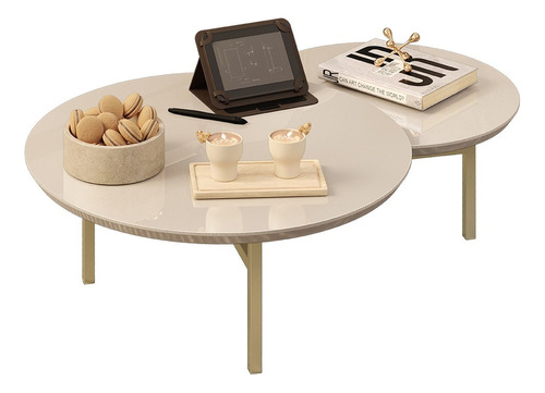 Mesa Centro Redonda Dupla Industrial Charlie Off/dourado Cor Creme