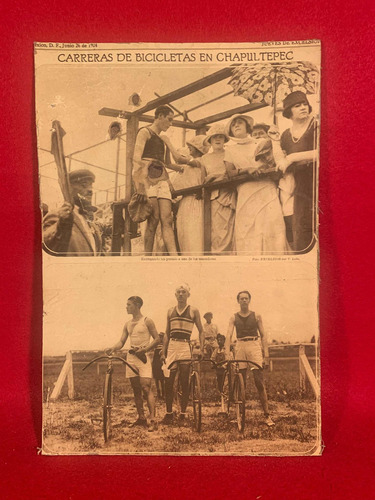 Cártel Postal Carreras De Bicicletas En Chapultepec 1924