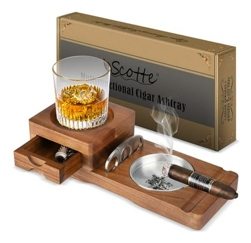  Set De Bandeja Para Cenicero Y Vaso De Whisky Con Corta-cig