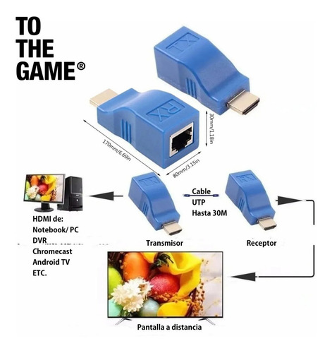 Extensor Hdmi 30 Mts Rj45 4k 2k Full Hd Por Utp Dvr Camaras